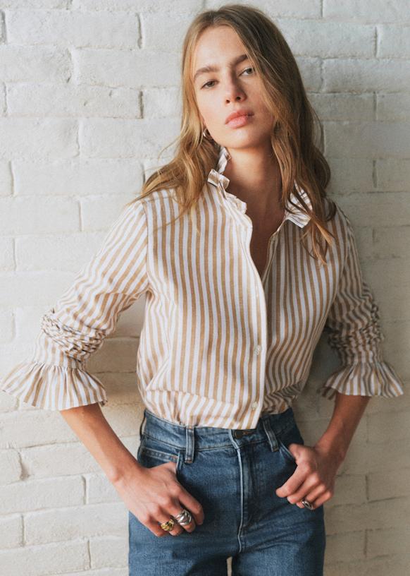 Chemise Erine - Rayures Ecru et Camel - Coton Biologique - Sézane