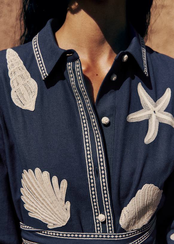 Maryvonne Dress - Sézane x Inoui Editions - Blue with White Shell