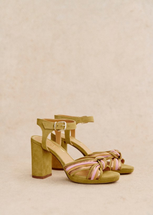 Hohe Sandalen Carmela Olive mehrfarbig Ziegenleder Octobre Editions