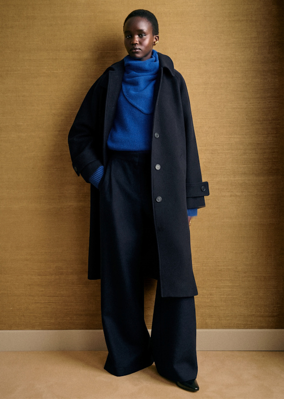 Jonas Coat - Chocolate Herringbone - Wool - Sézane