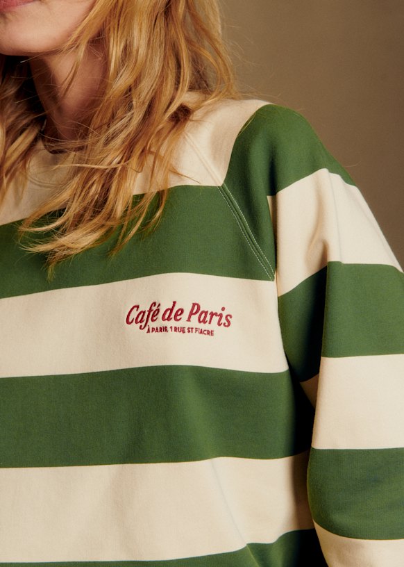 Café De Paris Embroidered Sweatshirt - Cream / Green - Organic