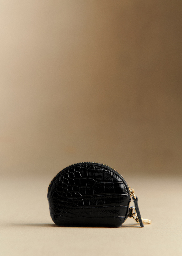 Sacha Coin Purse - Black Crocodile Print - Bovine leather - Sézane