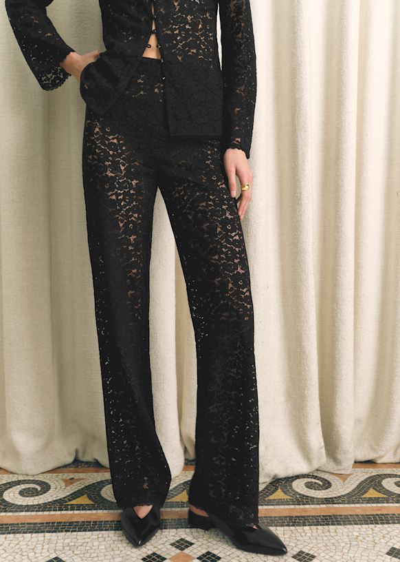 AZIM Trousers - Black Lace Flowers - Organic Cotton - Sézane