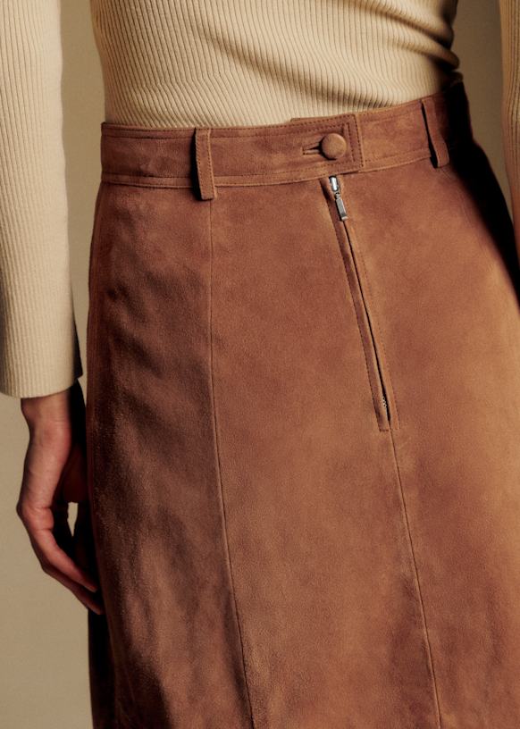 Meliora ミディ丈スカート - キャメル - ゴートレザー - Sézane