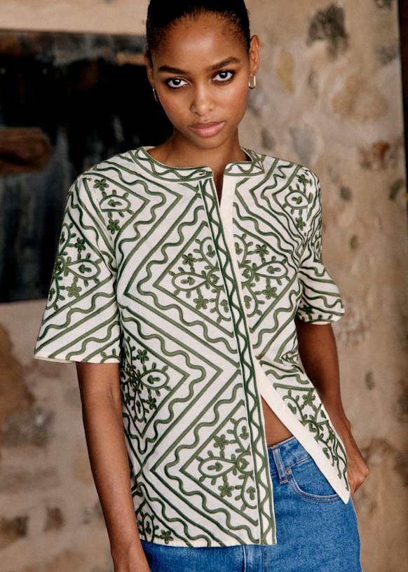 Luvia Shirt - Green Ecru - Linen - Sézane