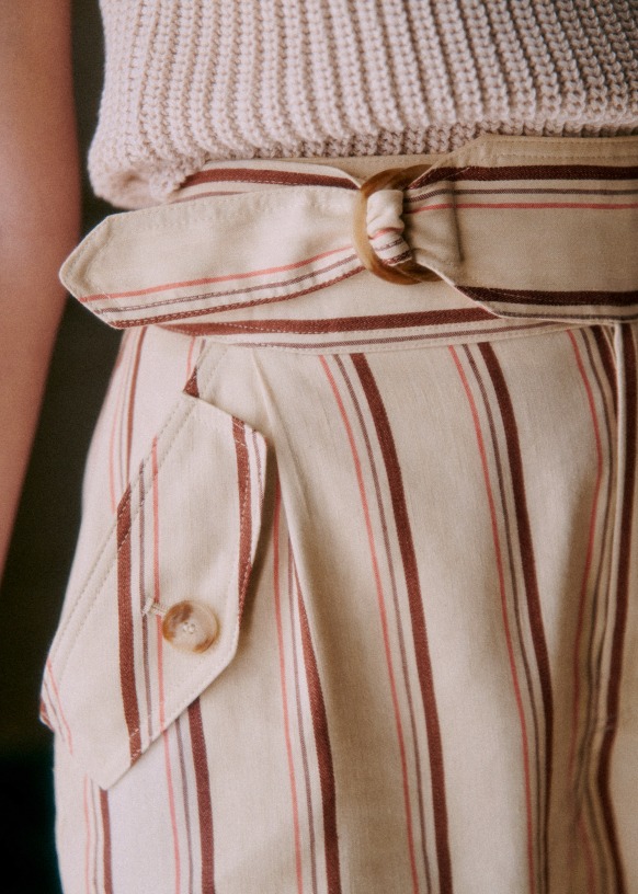 【SEZANE】セドリック・ショーツ Cedric Shorts - Stripes Beige Pink Brown - Linen - Sézane