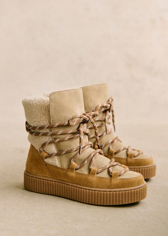 Tessa Boots Honey Split cowhide leather Sezane