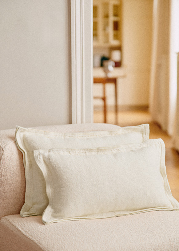 Linen cushion Large Model Ecru Cotton linen textiles Sezane