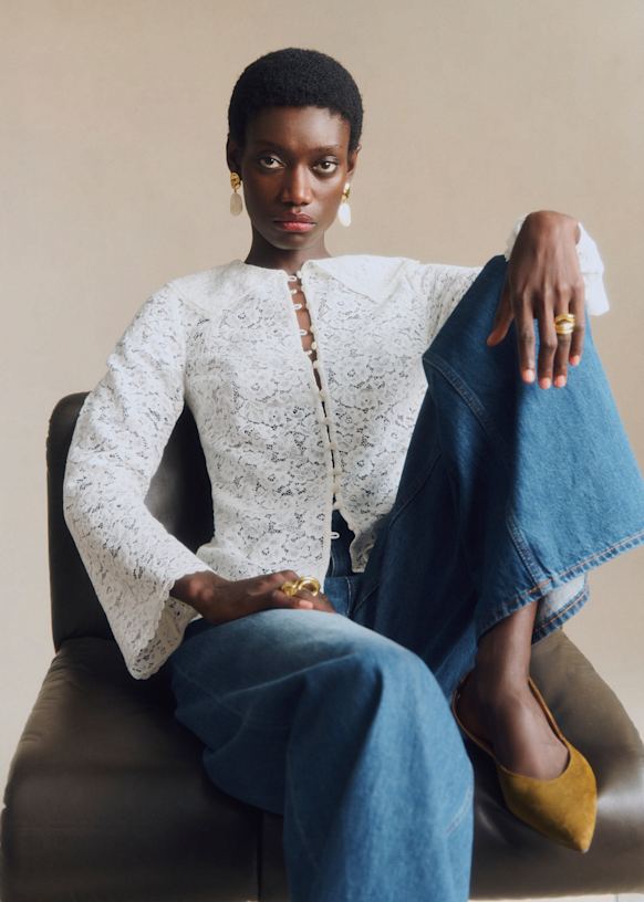 Brandy Blouse - Black Lace Flowers - Organic cotton - textile made