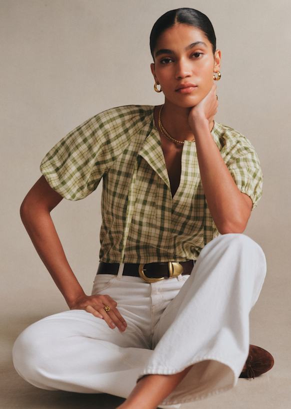 Florica Blouse - Green Check - Linen - Sézane Florica Blouse - Green Check - Linen - Sézane
