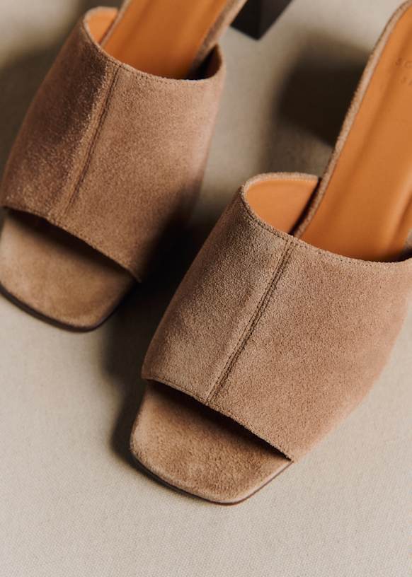 Doriane Mules - Light Taupe - Split cowhide leather - Sézane