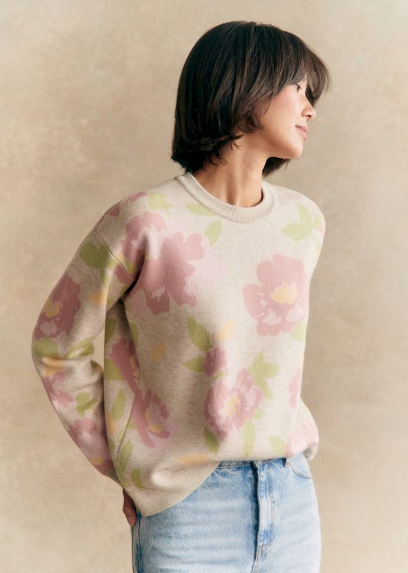 Beatrice Jumper Pastel flowers Merino Wool Sezane