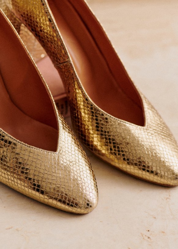 Alice High Heels Embossed gold Smooth metallic effect snake embossed sheepskin leather Sezane