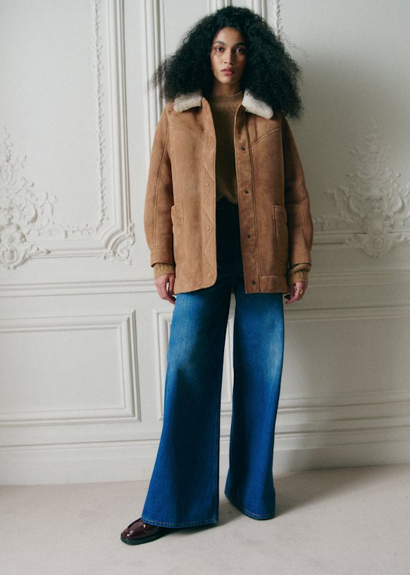 Nico Coat - Caramel Ecru - Lamb leather - Sézane