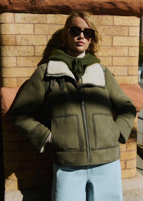 Calixte Coat - Olive Green - Lamb leather - Sézane