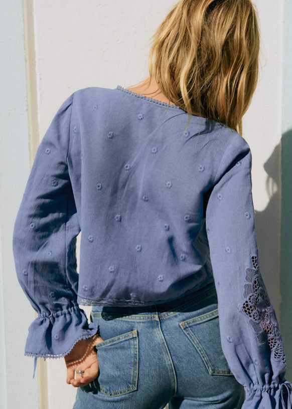 Akiraly Shirt - Blue Carnation Solid Embroidery - Linen - Sézane