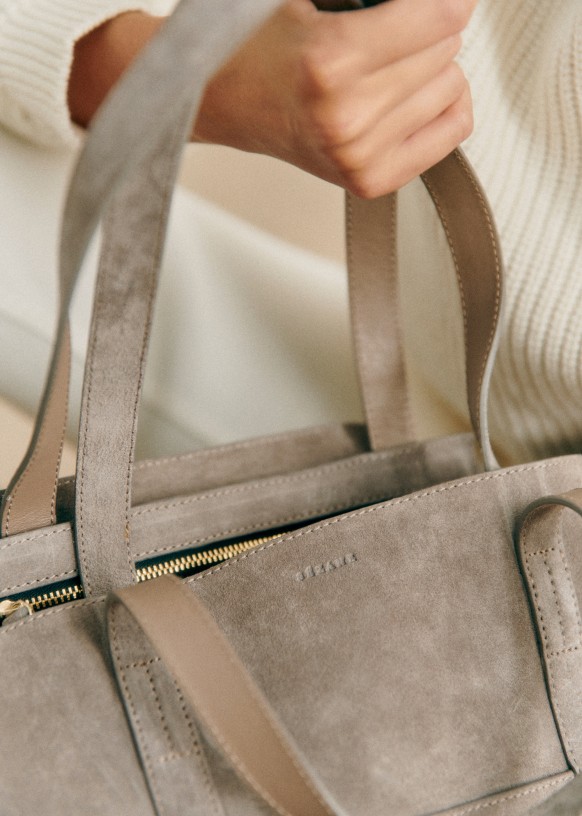 セザンヌ◆SEZANE◆Gabin マキシ トートバッグ スプリットレザー Gabin Maxi Bag - Textured cream - Bovine leather - Sézane