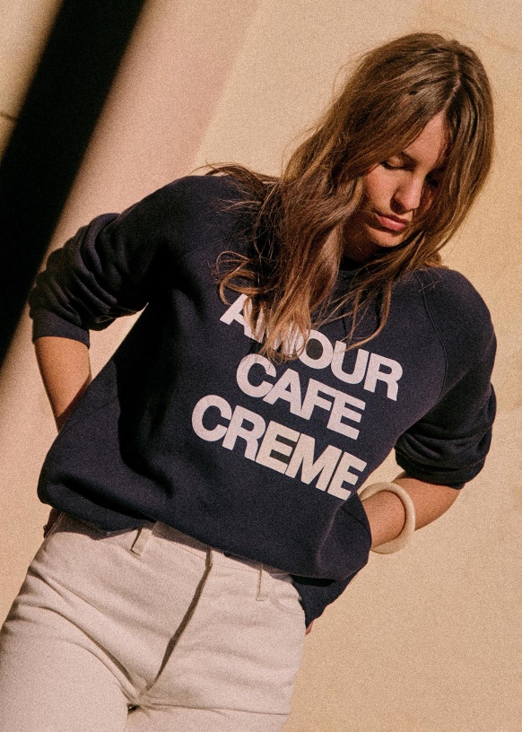 Sweat-Shirt Amour Café Crème - Vert / Ecru - Coton Biologique - Sézane
