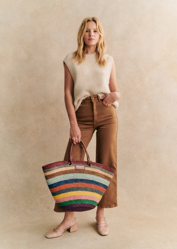 Justine Maxi Basket Bag - Raphia Stripes Multico - Raffia