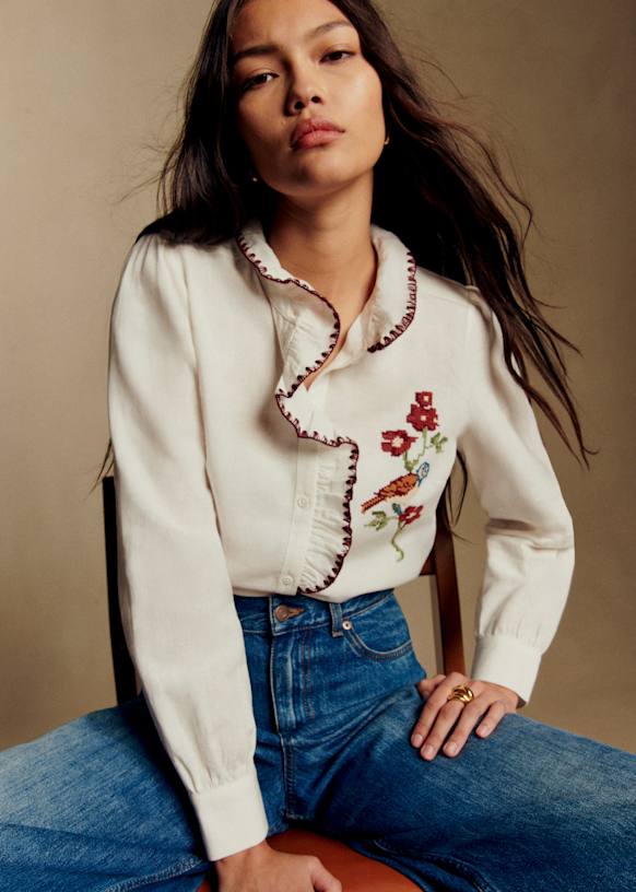 Sezane chemise Chlo セザンヌのコットンシャツ　34 Chlo Shirt - Ecru - Silk - Sézane