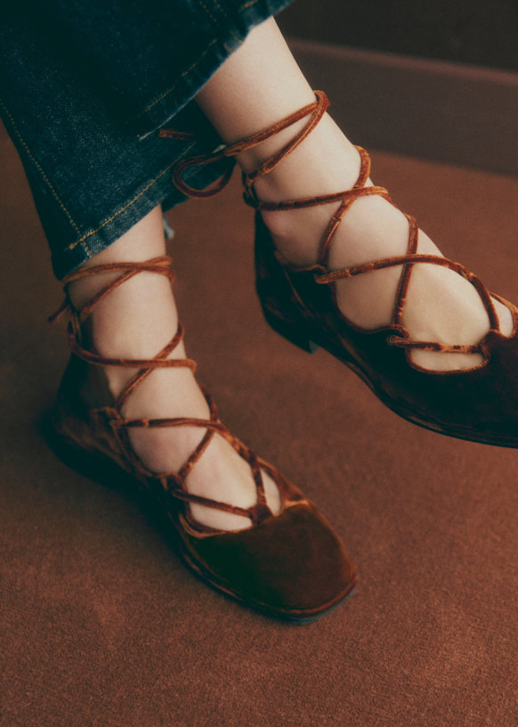 Low Leocadie バレリーナ - ベルベットブラック - テキスタイル - Sézane