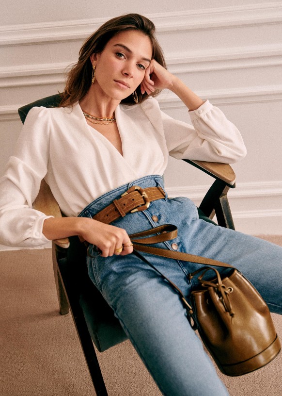 Abélia Blouse Bottle Green Recycled polyester Sézane