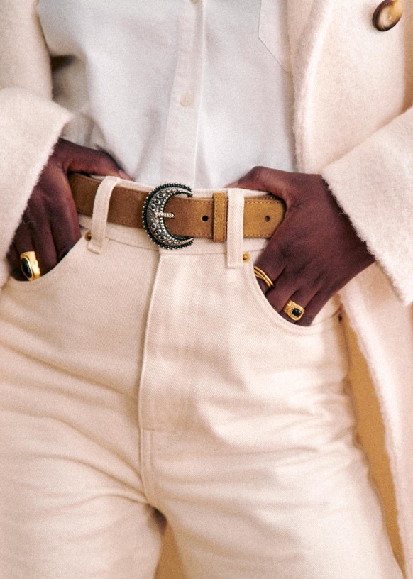 Fine Louve Belt - Charcoal Grey - Split cowhide leather - Sézane