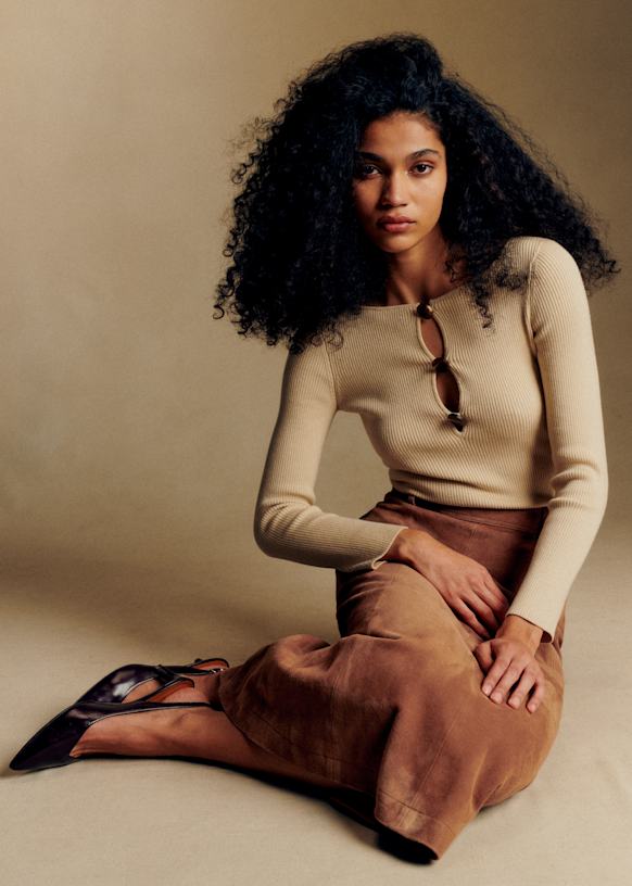 Meliora ミディ丈スカート - キャメル - ゴートレザー - Sézane