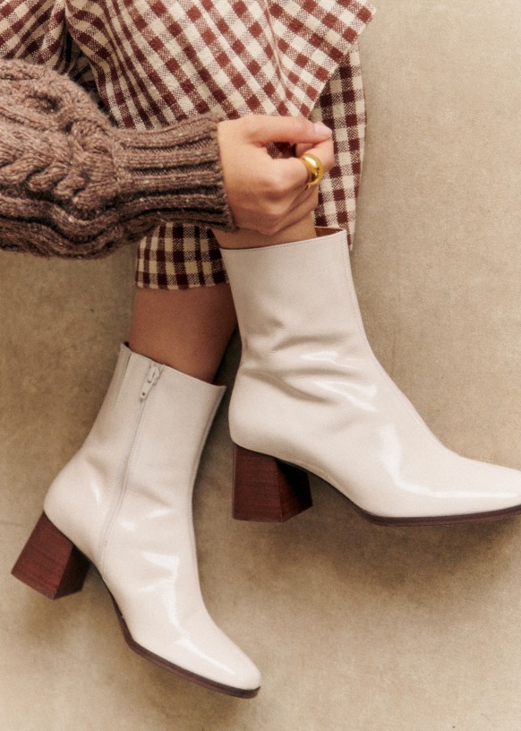 White patent leather ankle boots store