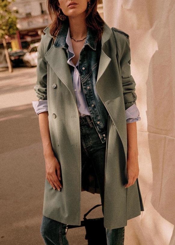 Scott Trench Coat Khaki Organic Cotton Sezane