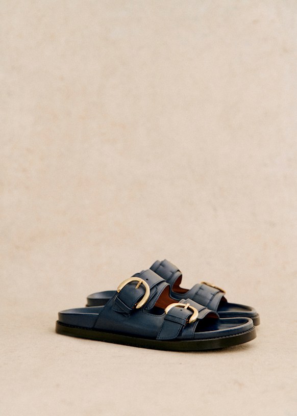 【SEZANE】シンプルで上質 ! 大人の洗練フラットミュール Lenny Lenny ローミュール - スムースブラック - 牛革 - Sézane