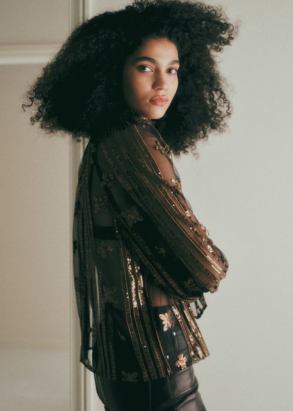 Sheila Blouse - Black Tulle with Bronze Sequins - Recycled