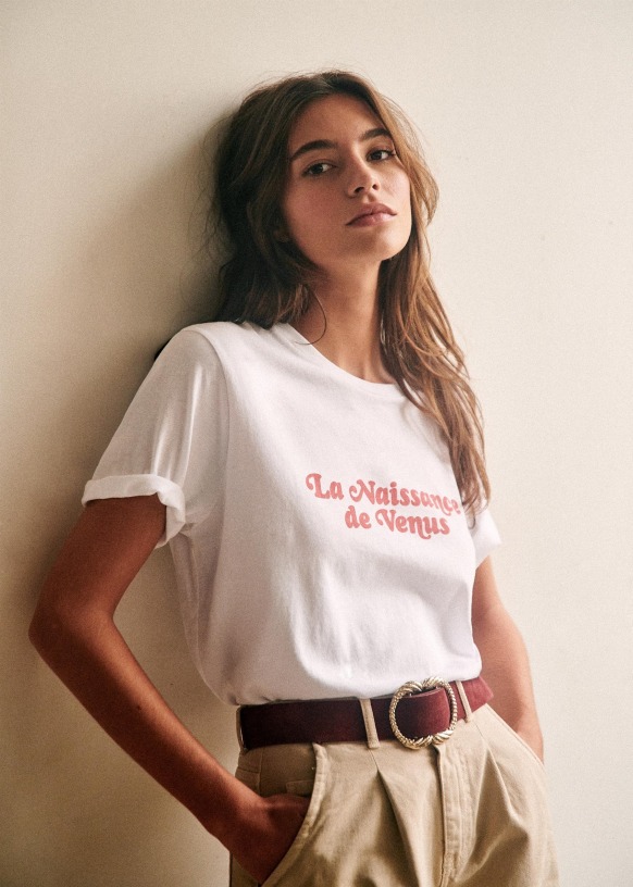 T-Shirt La Naissance De Venus - Ecru / Vieux Rose - Coton Biologique -  Sézane
