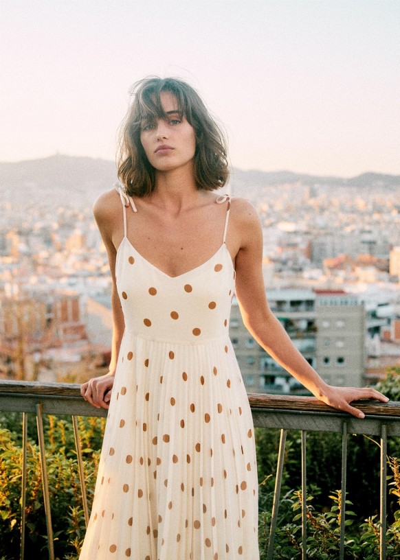 Robe Nissa Pois Ecru Fond Bleu Polyester Sezane