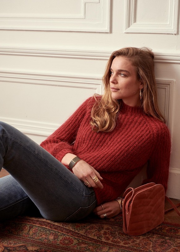 Sezane timothee lace jumper in raspberry - recoveryparade-japan.com