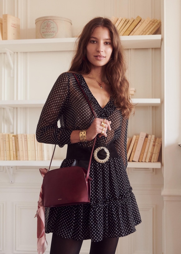 Jupe Caroline Pois Ecru Fond Noir Viscose Sezane