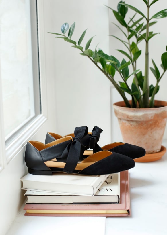 Toms black leather rose bow cheap
