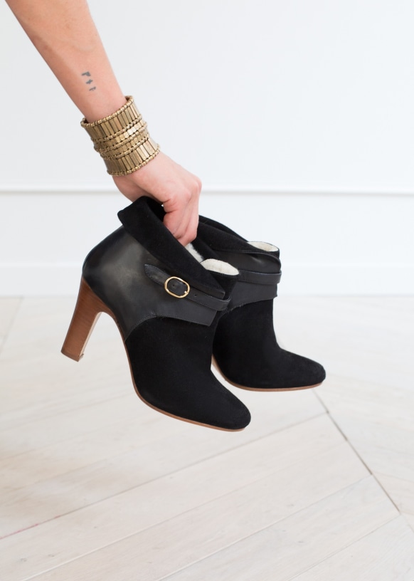 【INCHANT ME】Edith Belt Suede Boots Edith High Boots. - Black - Bovine leather - Sézane
