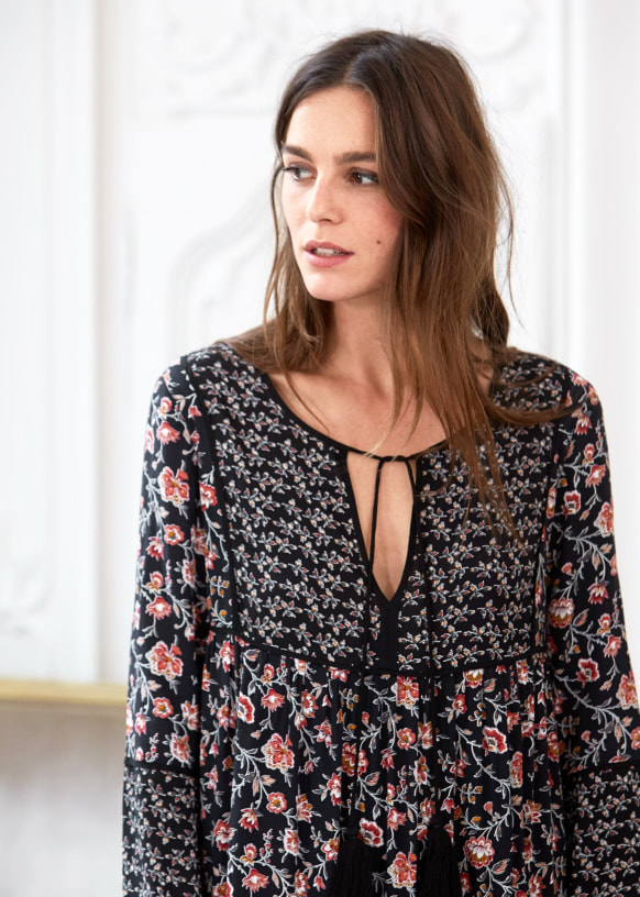 May Dress. Black Flower Print Cotton S zane