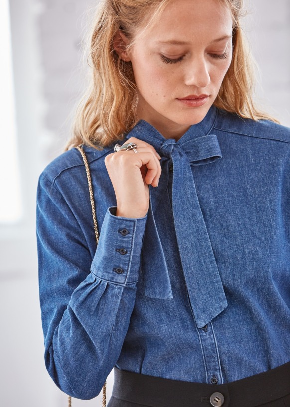 Chemise Lavaliere Denim Coton Sezane