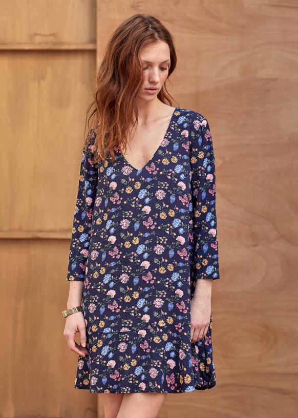 Aime Dress. - Navy Printed - Polyester 