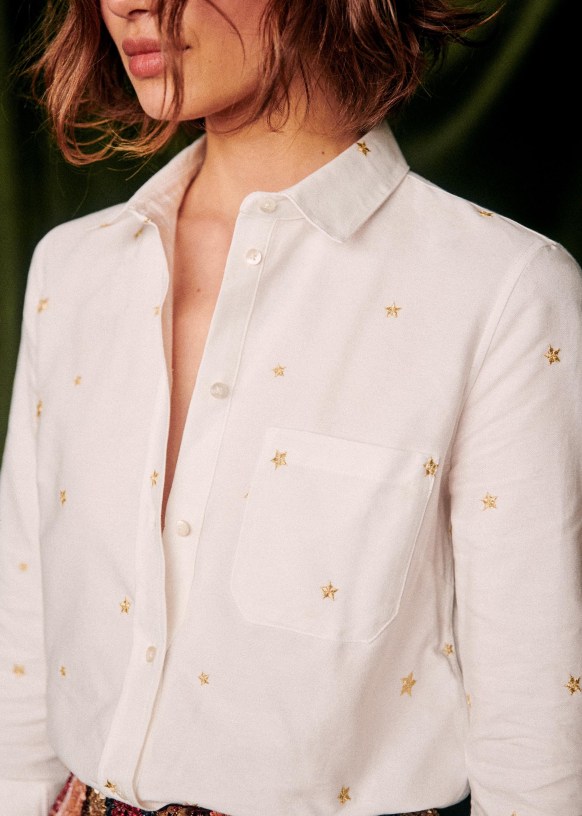 【美品】Sezane セザンヌ シャツ パッチワーク 厚手 コットン リネン Tomboy シャツ. - パッチワーク - コットン - Sézane