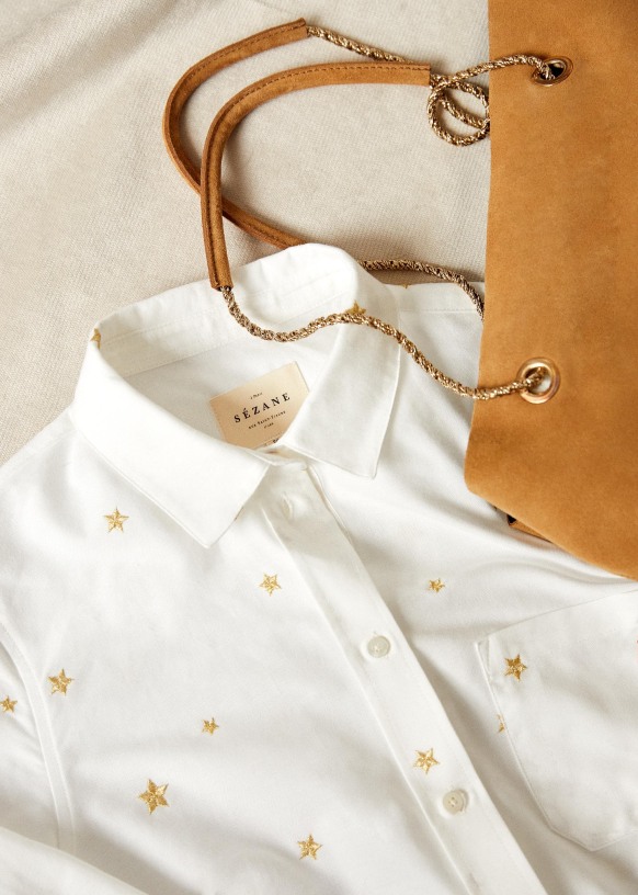 【美品】Sezane セザンヌ シャツ パッチワーク 厚手 コットン リネン Tomboy シャツ. - パッチワーク - コットン - Sézane