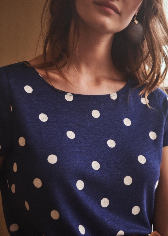 André T-shirt - Navy / White Dots - Linen - Sézane