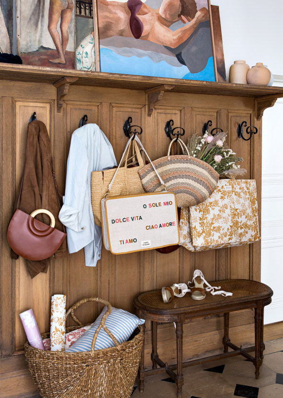 Embroidered small suitcase Italian words White Sézane