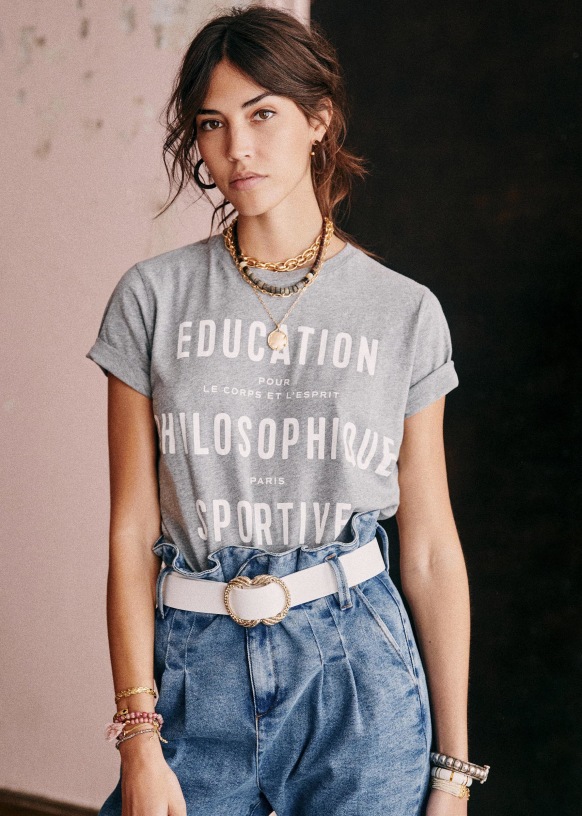 EPS T-Shirt - Light Heather Gray / Ecru - Organic Cotton - Sézane