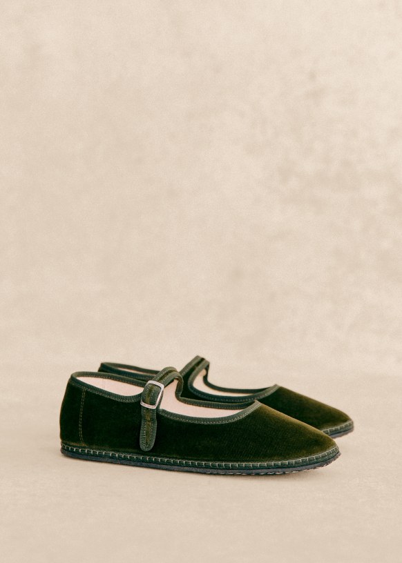 Vibi Venezia Mary Janes - Green - Cotton velvet - Sézane