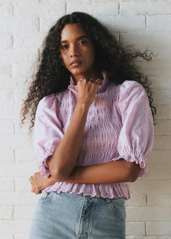 Neal Blouse - Sézane x SEA NY - Plain Lilac Embroidery - Organic