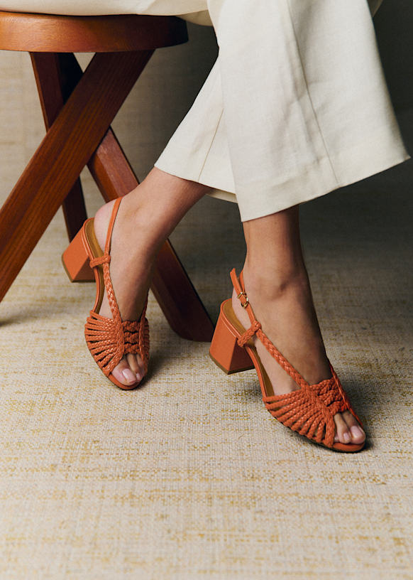 Alma Sandals - Orange Smooth Braided - Bovine leather - Sézane
