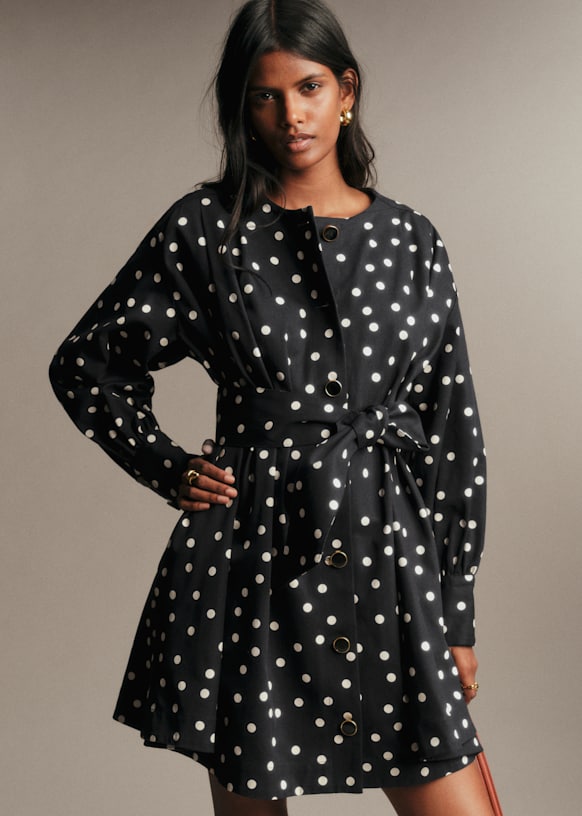 Leonella Dress - Cream Polka Dots on Black - Organic cotton